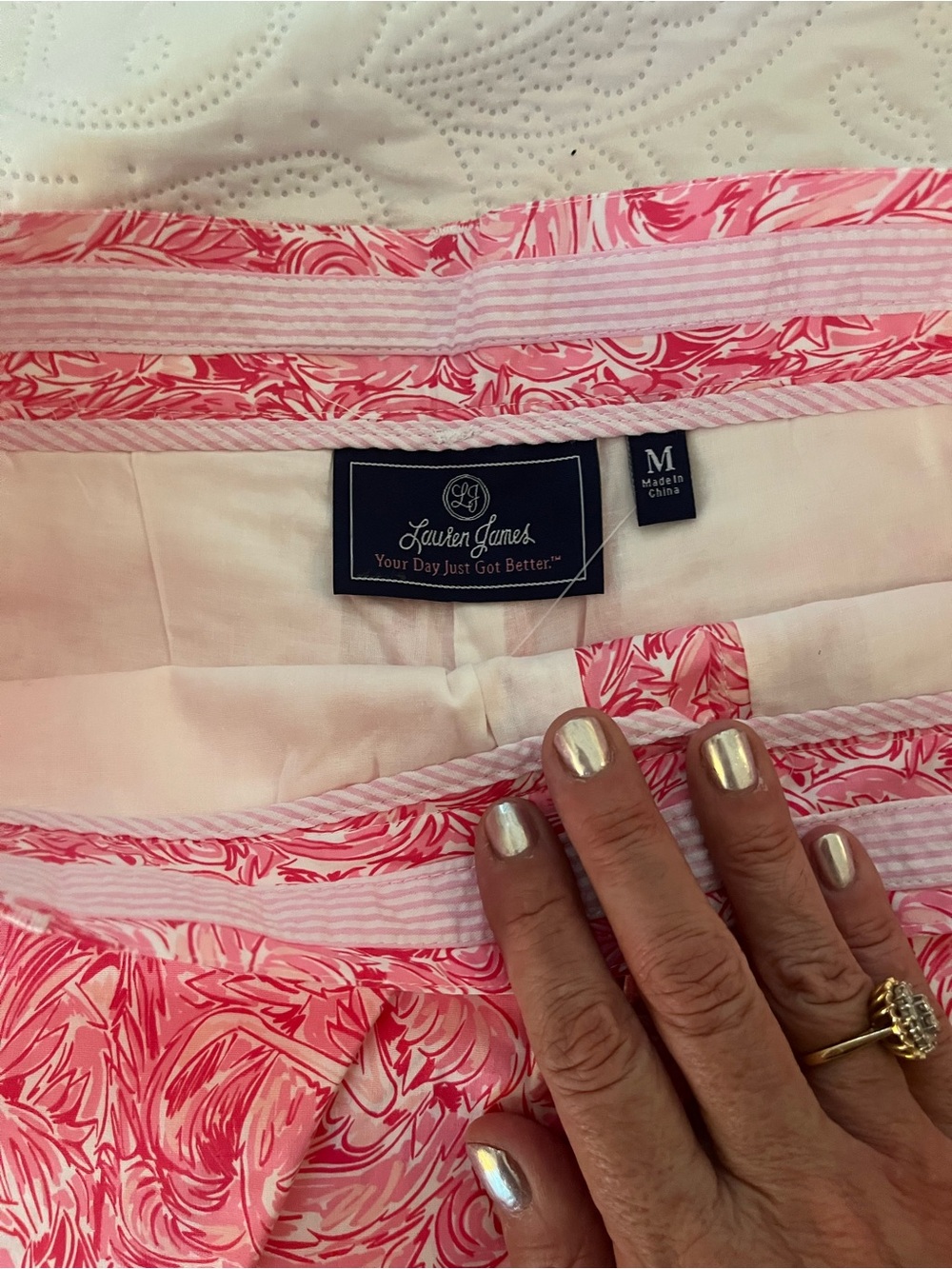 Lauren James Pink Marble-Print Scallop-Hem High-Waist Shorts M - Picture 3 of 9